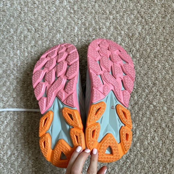 Hoka One One Women's White and Pink Athletic Shoes - Picture 8 of 8